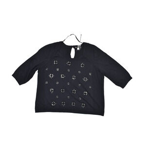 NEW Lane Bryant Plus Size 26/28 Black Beaded Cut Out 3/4 Sleeve Sweater Top NWT